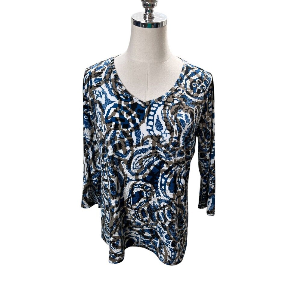 Easywear Chico's Top Size Medium Women's Blue Multicolor Paisley Long Sleeve